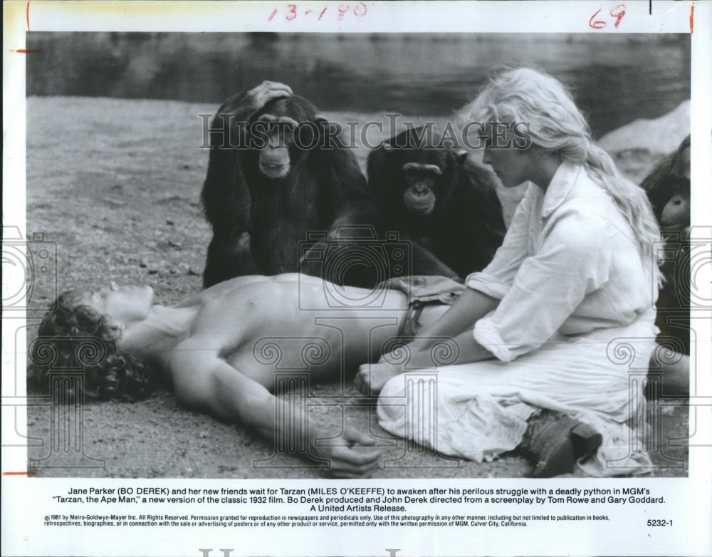 1981 Press Photo Bo Derek Miles O'Keeffe Actors Tarzan, The Ape Man - Historic Images