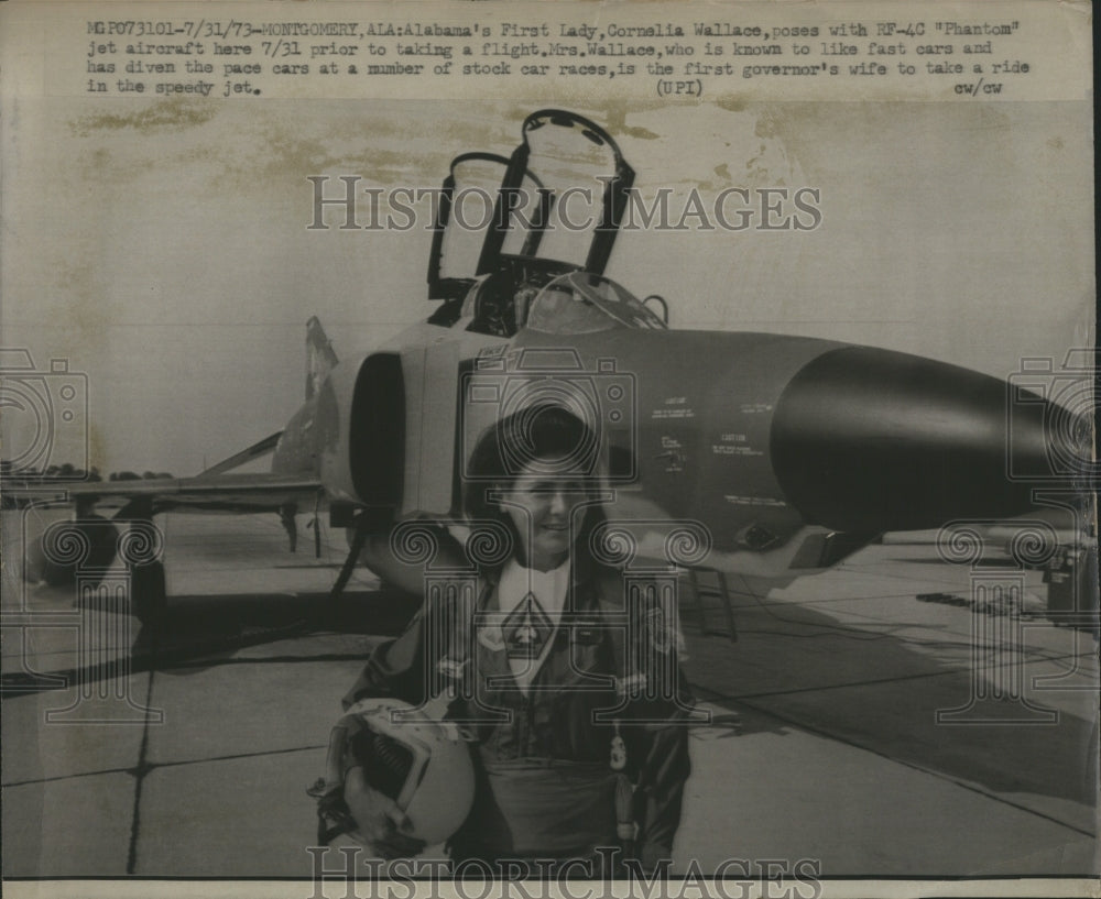 1973 Press Photo Alabama&#39;s 1st Lady, Cornelia Wallace rode in RF-4C &quot;Phantom&quot; - Historic Images