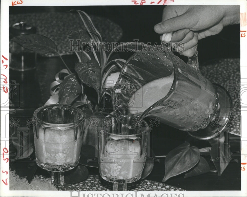 1981 Press Photo Pictured is a fruit and yogurt drink made in a blender. - Historic Images