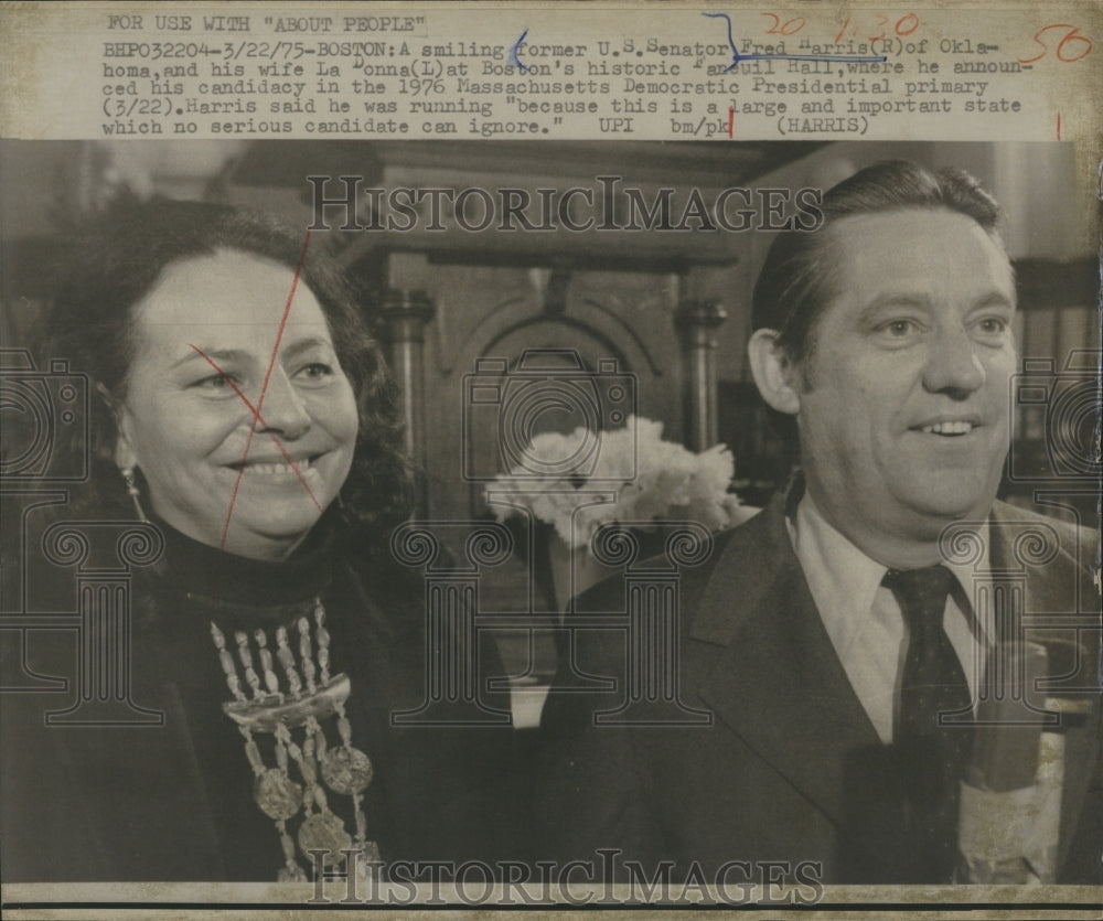 1975 Press Photo Senator Fred Harris and wife  LaDonna, presidential campaign. - Historic Images