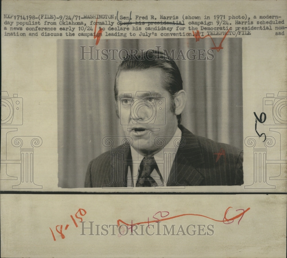 1971 Press Photo Senator & Democratic Nominee Fred R. Harris Opens Campaign - Historic Images