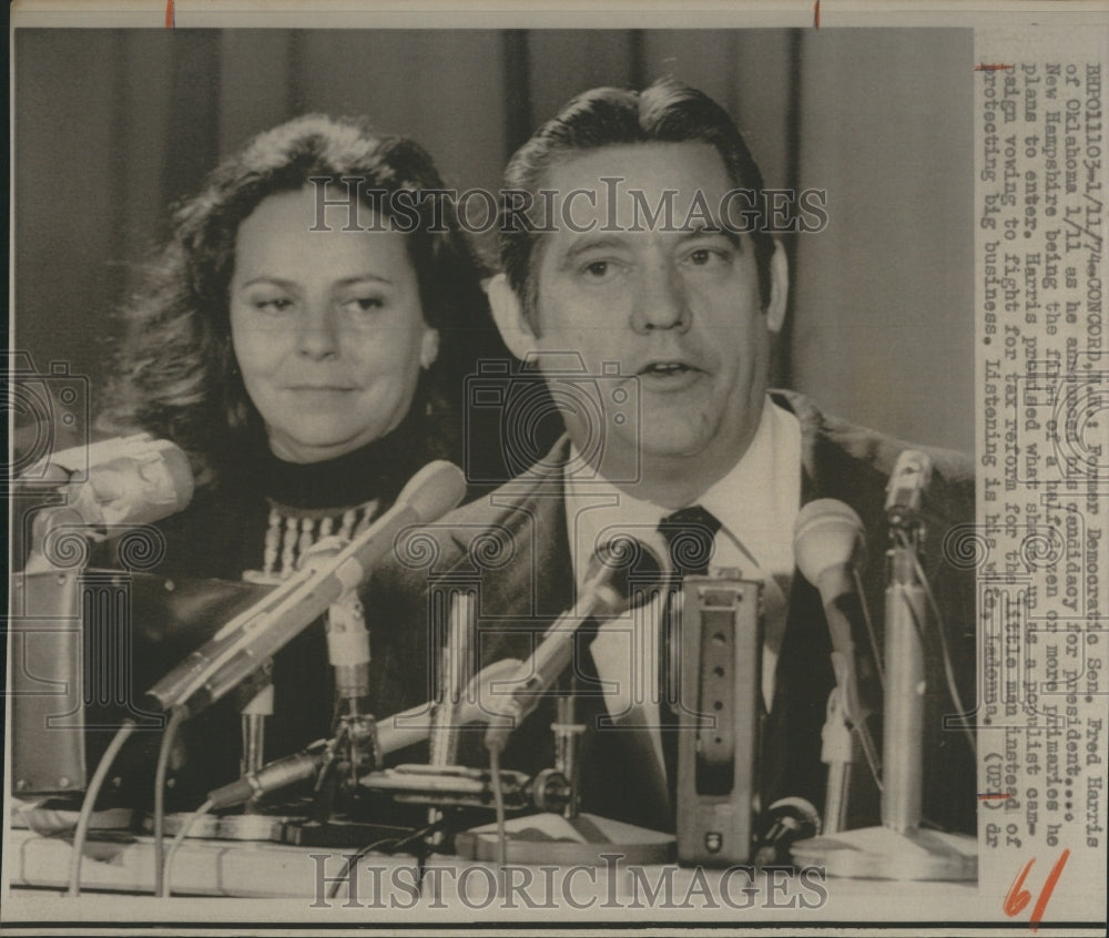 1974 Press Photo Former Senator Fred Harris Announces Presidential Candidacy - Historic Images