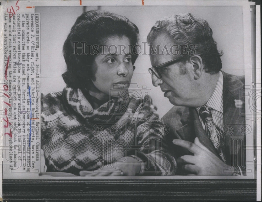 1971 Press Photo Democratic National Chairman Lawrence F O&#39;Brien Patricia Harris - Historic Images