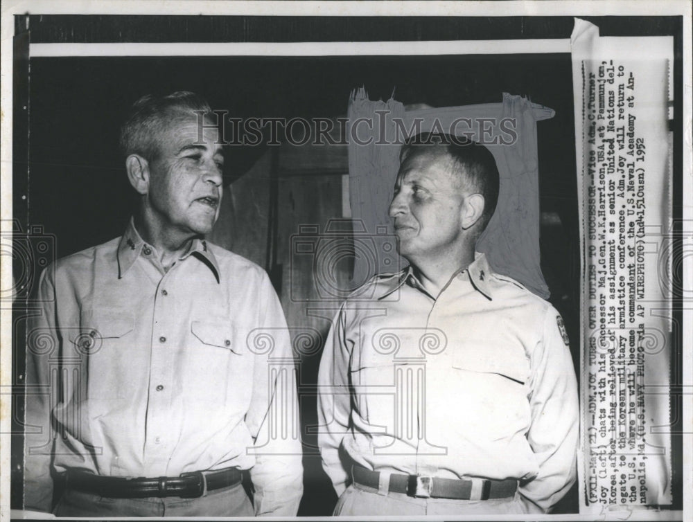 1952 Press Photo Vice Adm. C. Turner Joy Maj. Gen. WK Harrison - Historic Images
