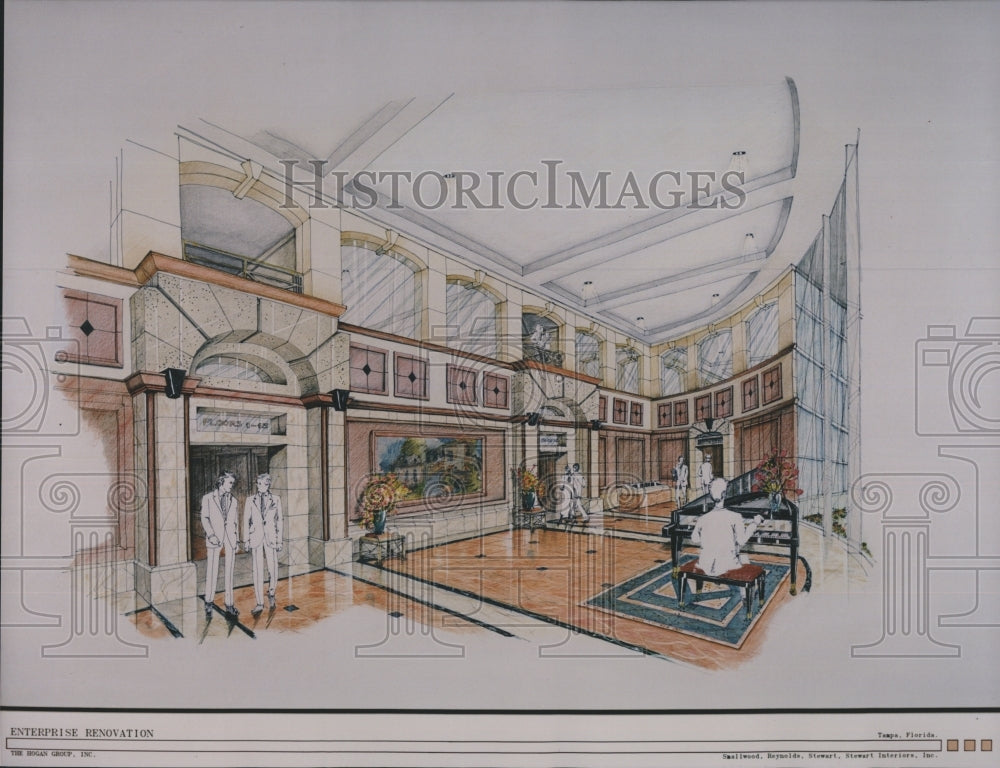 1991 Press Photo Enterprise Plaza Renovation Architecture Drawing - Historic Images