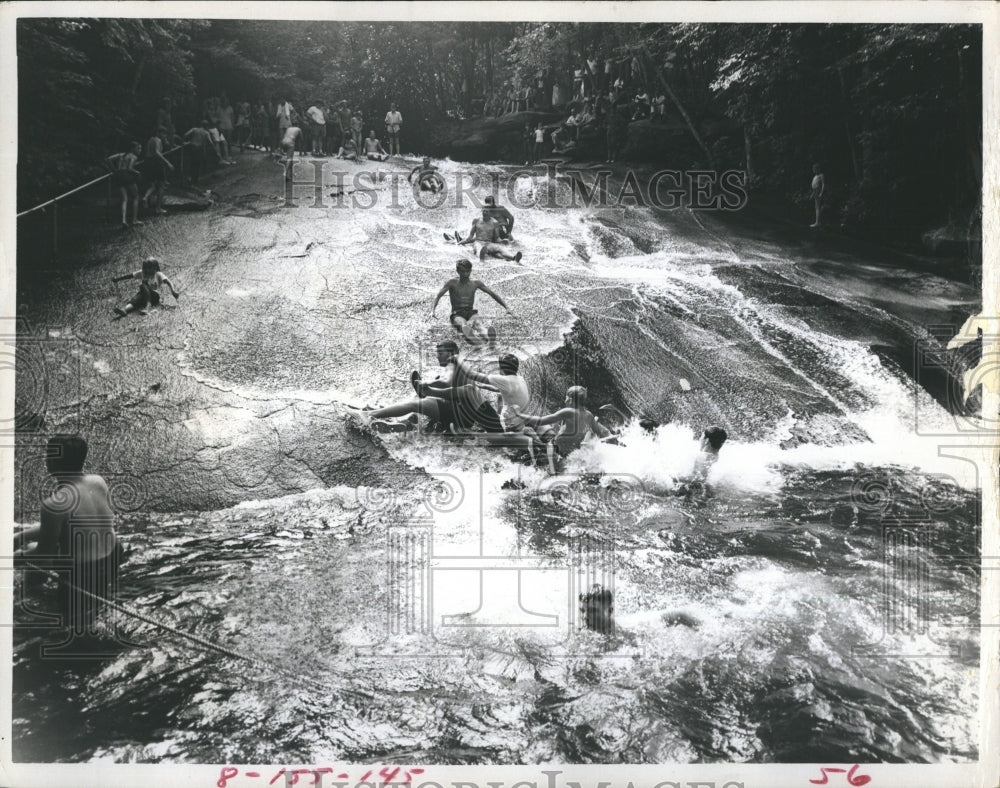 1972 Press Photo People enjoys sliding on the rapid water in North Carolina. - Historic Images