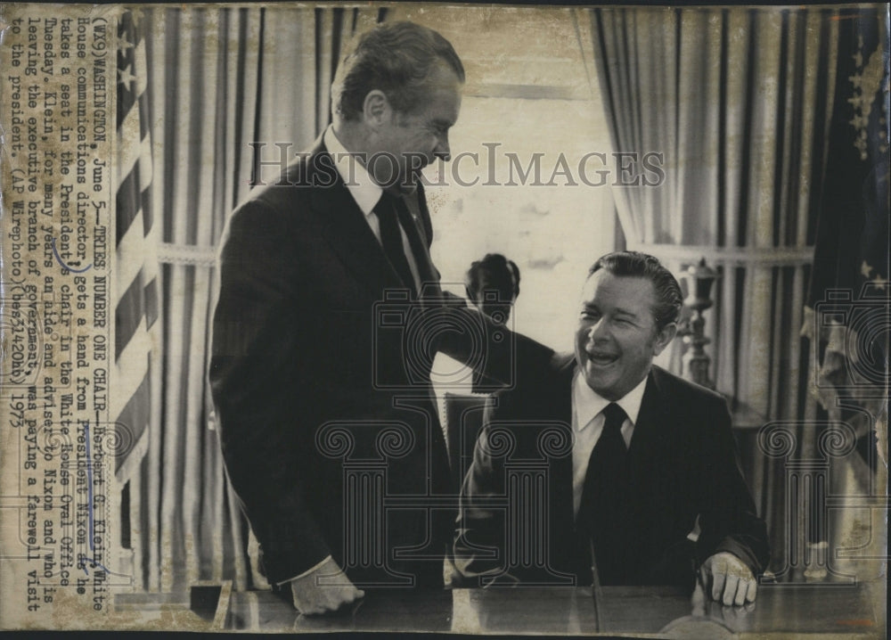 1973 Press Photo President Nixon and Herbert G. Klein, Whie House Communications - Historic Images