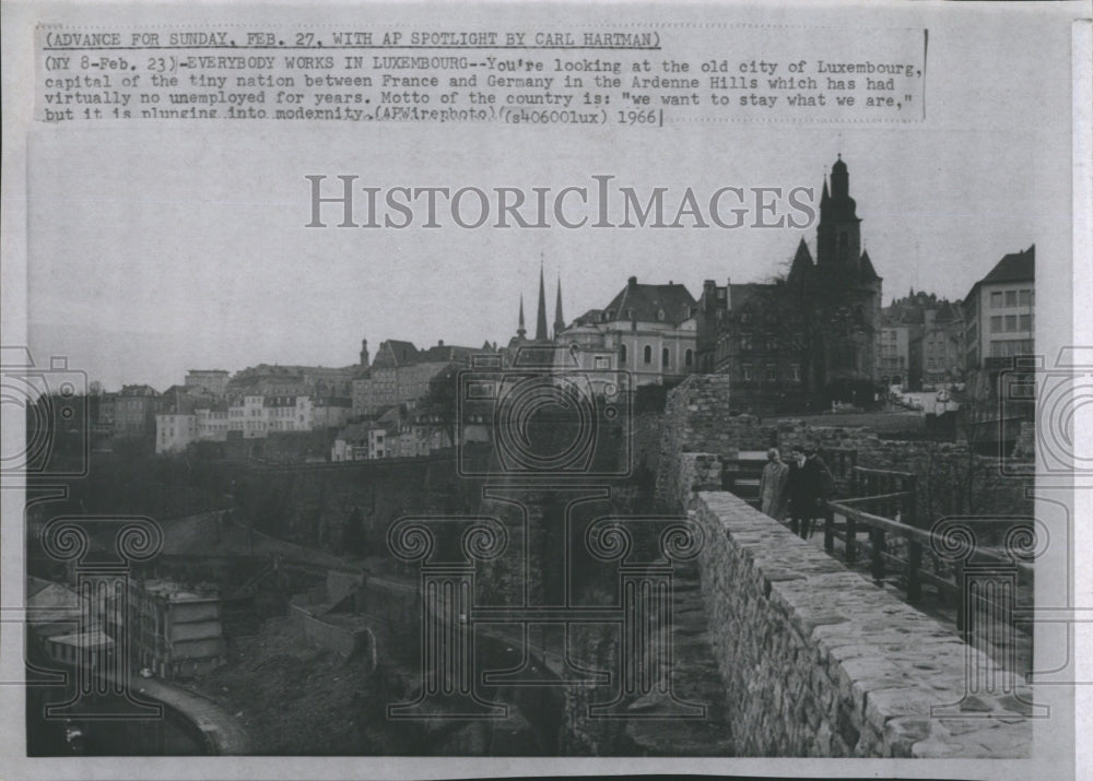 1966 Press Photo Old city of Luxembourg.  Boasts high employment - Historic Images