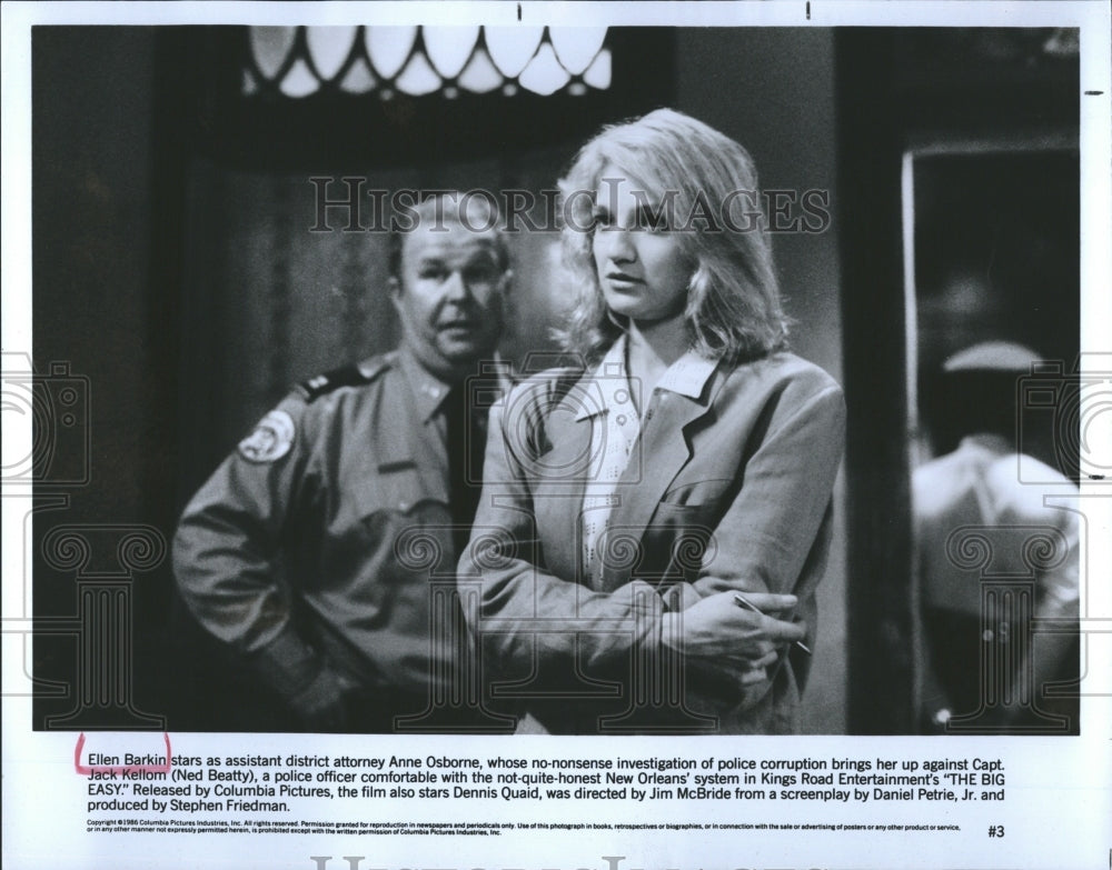 1987 Press Photo Ellen Barkin And Ned Beatty In Columbia Pictures The Big Easy - Historic Images