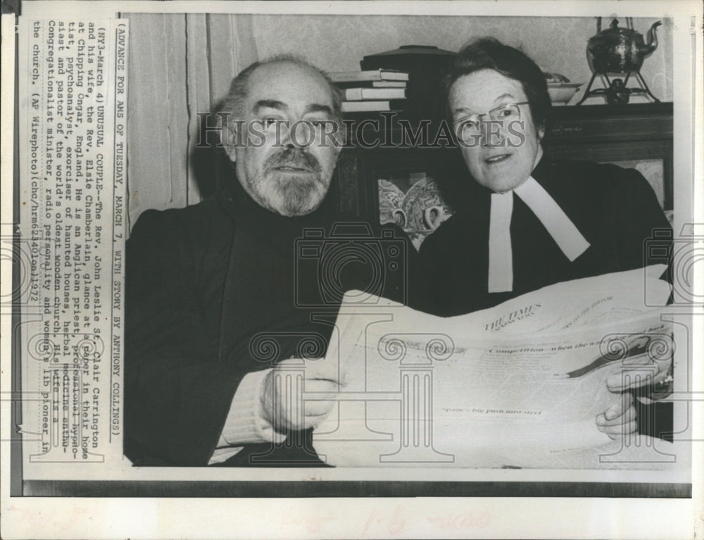 1972 Press Photo Rev. John Leslie and Wife, Elsie Chamberlain in England - Historic Images