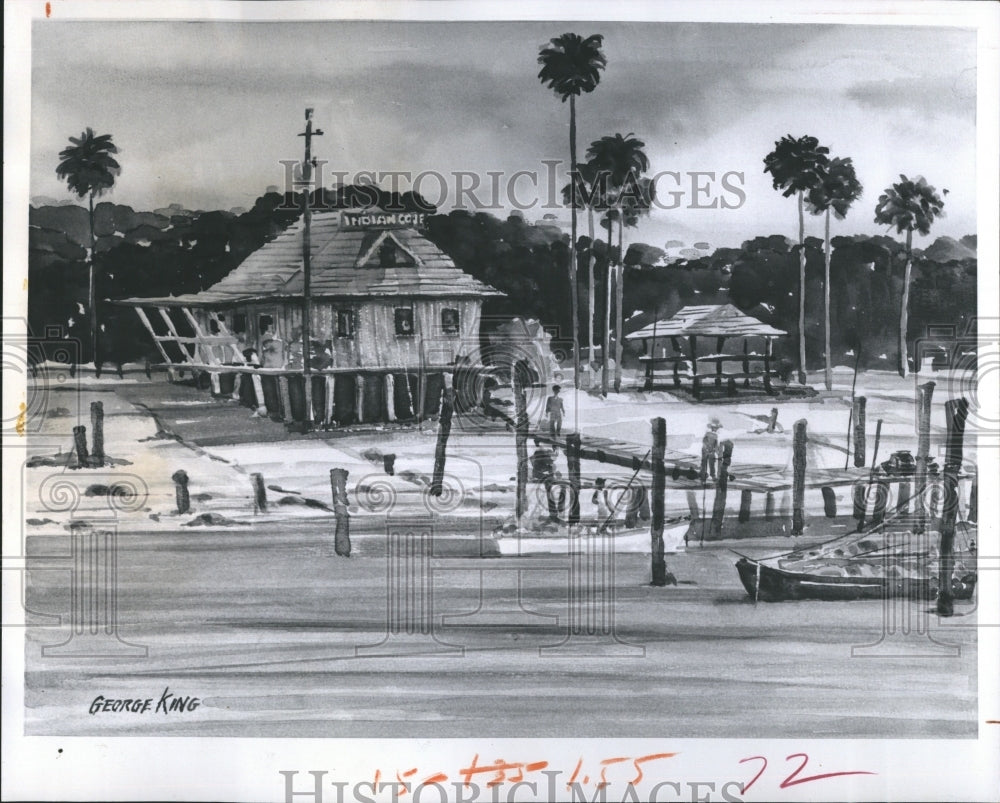 1976 The Old Wooden Bridge House George King Painting-Historic Images