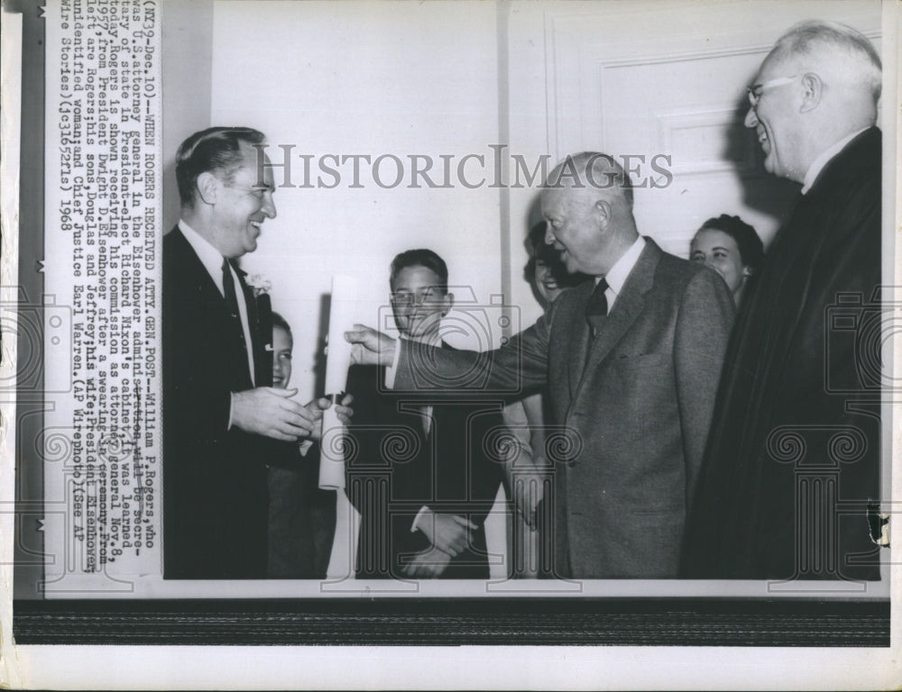 1957 Press Photo President Eisenhower Names William P. Rogers Attorney General - Historic Images