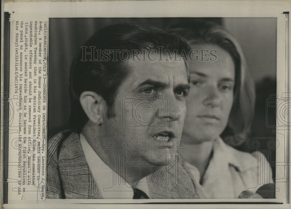 1974 Press Photo Rep. Lawrence J. Hogan states Nixon should be impeachedd - Historic Images