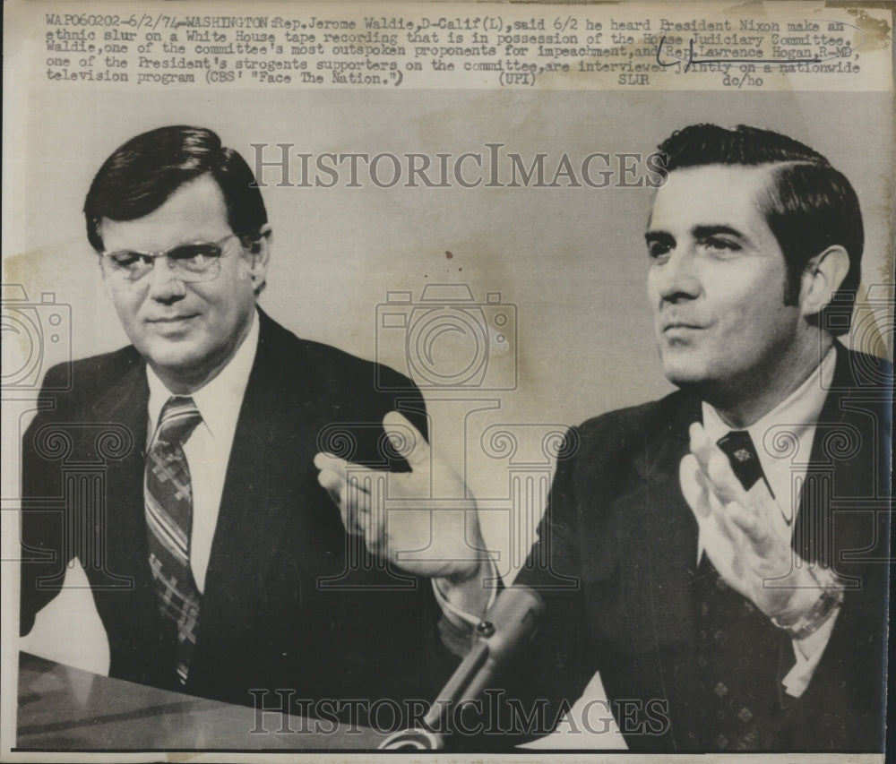 1974 Press Photo Rep. Lawrence Hogan states he heard Nixon make ethnic slur - Historic Images