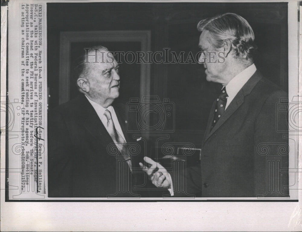 1972 Press Photo Sen. Ernest F. Hollings and J. Edgar Hoover - RSH16407 - Historic Images