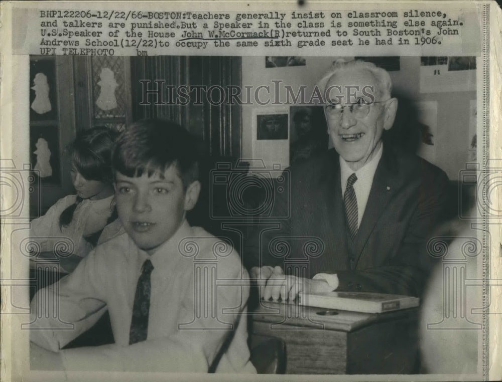 1966 Press Photo John McCormack returned to South Boston John Andrew School. - Historic Images