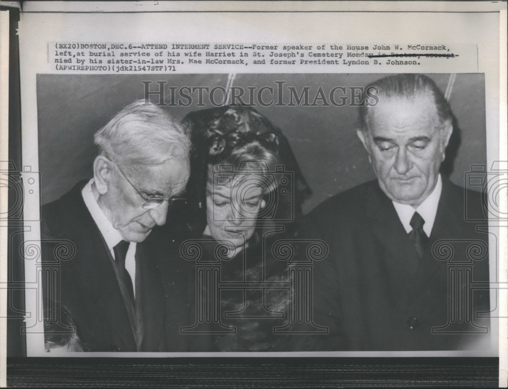 1971 Press Photo John W. McCormack Lyndon B. Johnson Death Wife Harriet - Historic Images