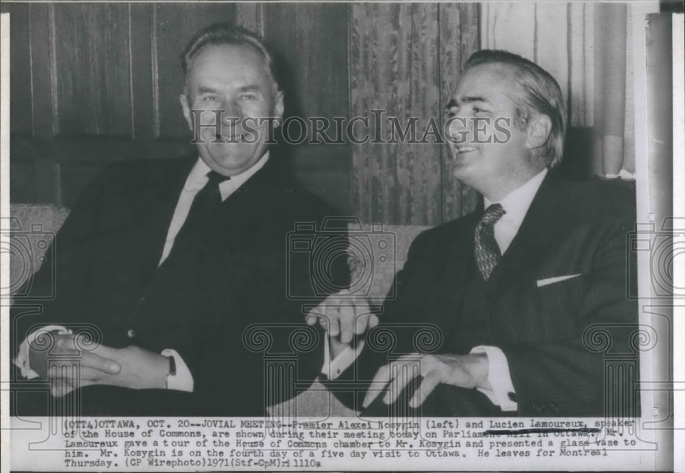 1971 Press Photo Premier Alexei Kosygin Lucien Lamoureux House of Commons - Historic Images