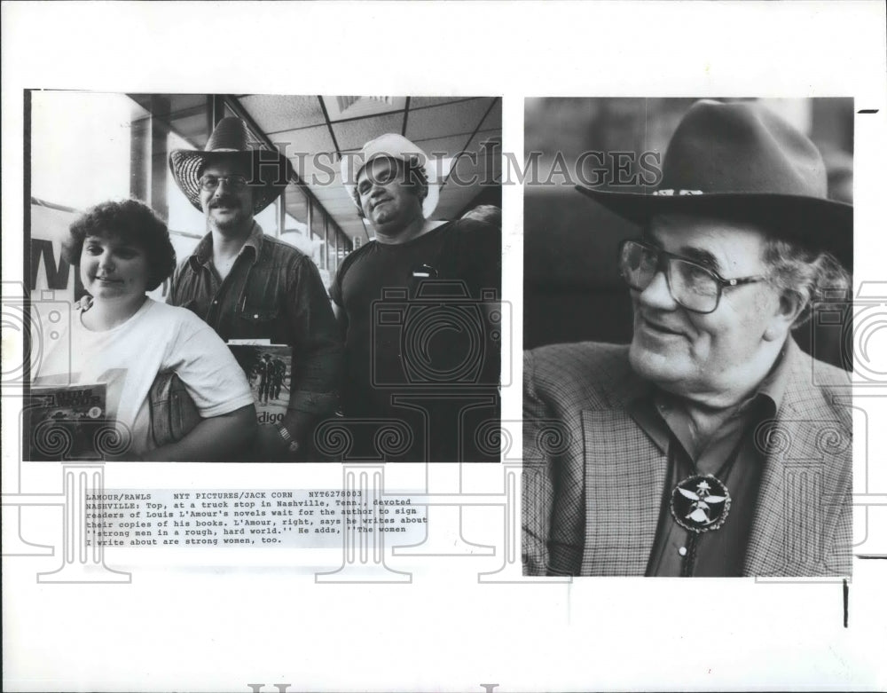 1980 Press Photo Author Louis L&#39;Amour Fans Nashville Truck Stop - Historic Images