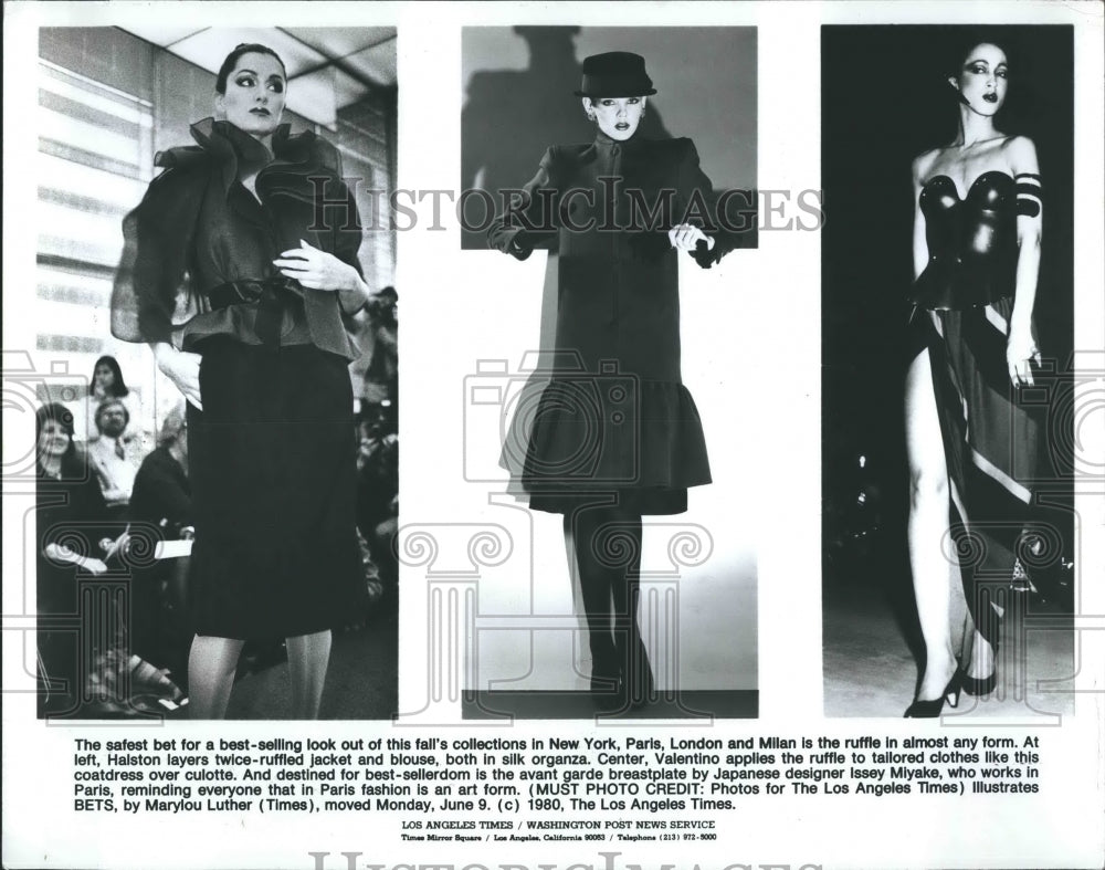 1980 Press Photo Issey Miyake Japanese Designer Fashion dress collection. - Historic Images