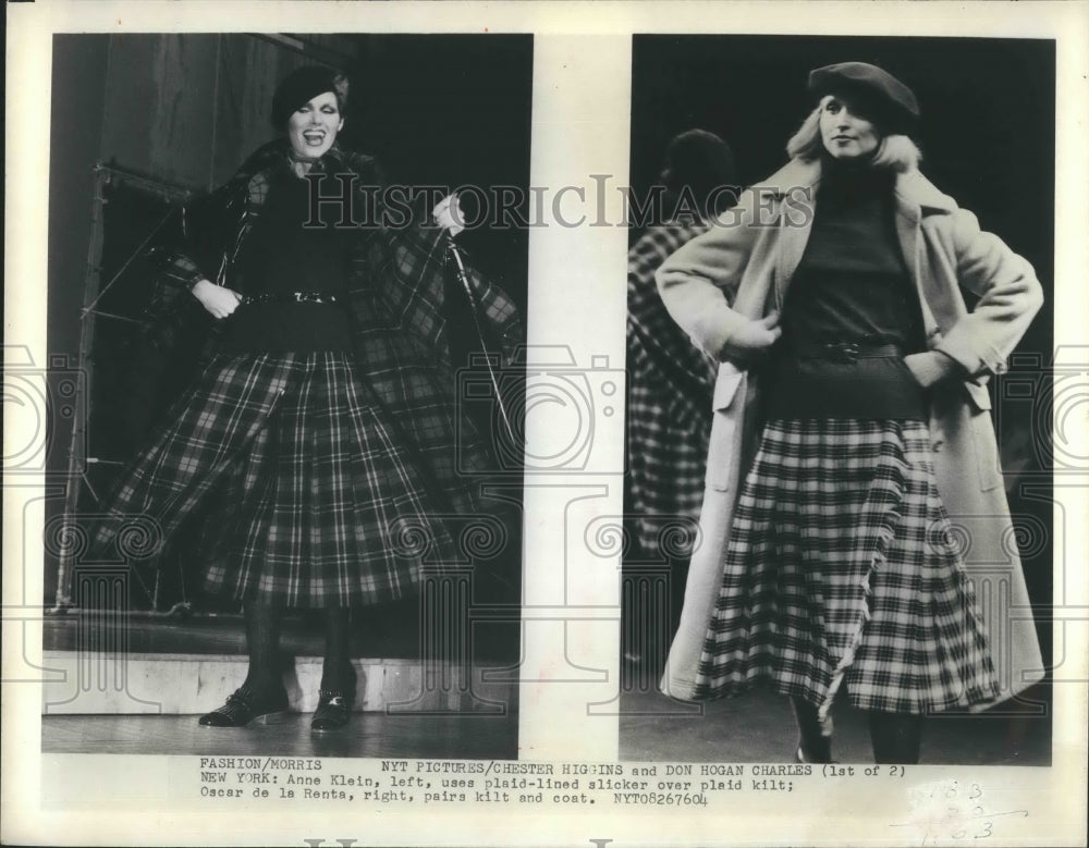 1976 Press Photo Anne Klein Plaid Kilt Oscar de la Renta Coat - Historic Images