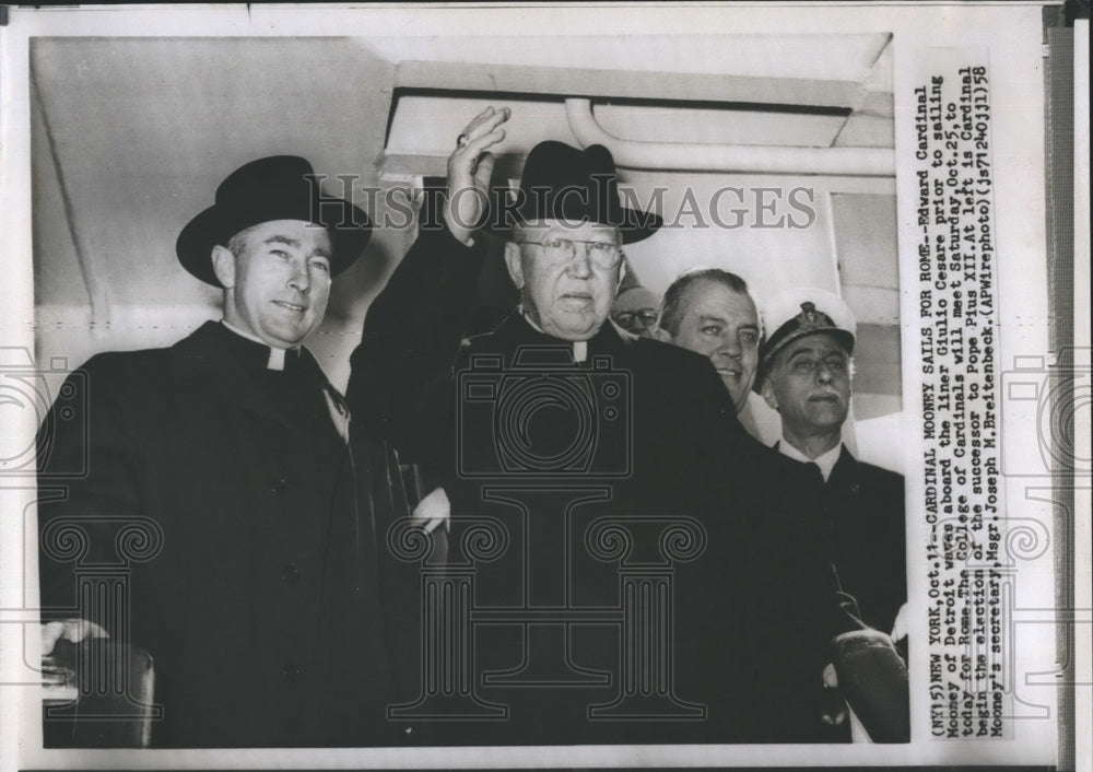 1958 Press Photo Edward Cardinal Mooney Liner Giulio Cesare - RSH17121 - Historic Images