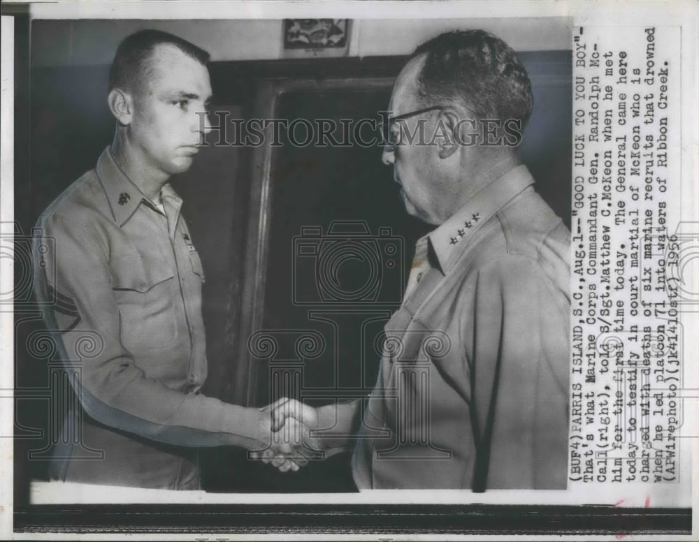 1956 Press Photo Gen. Randolph Mocall and Sgt. Matthew C. Keon. - RSH17229 - Historic Images