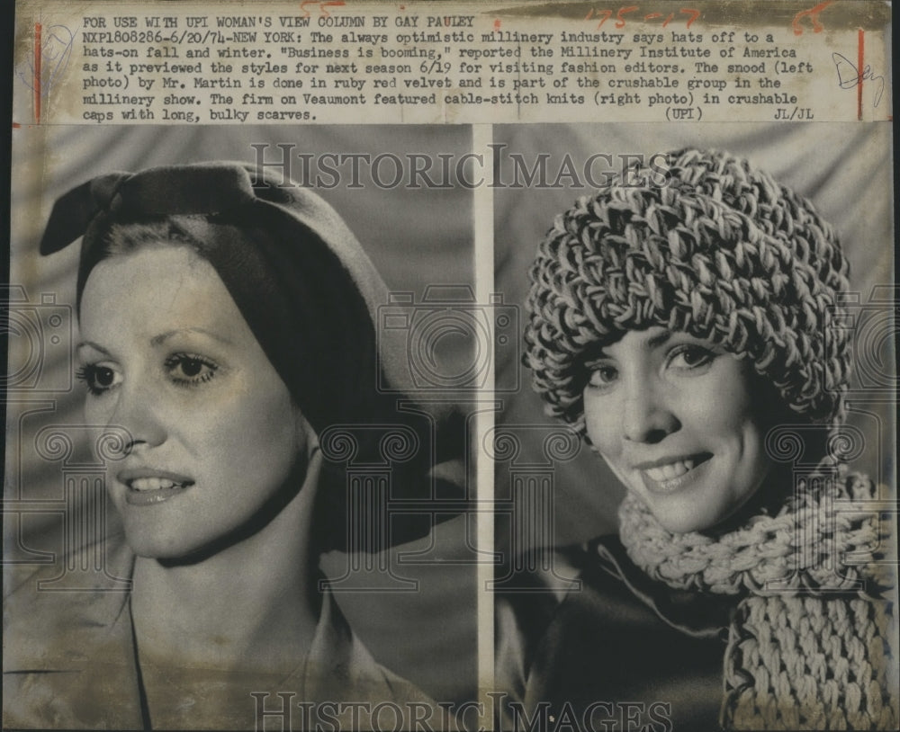 1974 Press Photo Scarf Styles by Mr Martin Millinery Institute of America - Historic Images