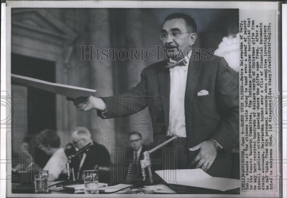 1959 Press Photo Metro Holovachka, Indiana prosecutor during Senate Rackets - Historic Images