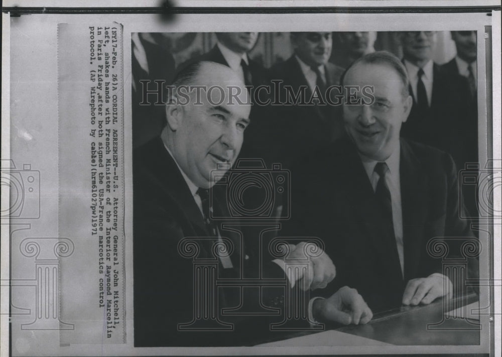 1971 Press Photo Attorney Gen John Mitchell & French Minister Raymond Marcellin - Historic Images