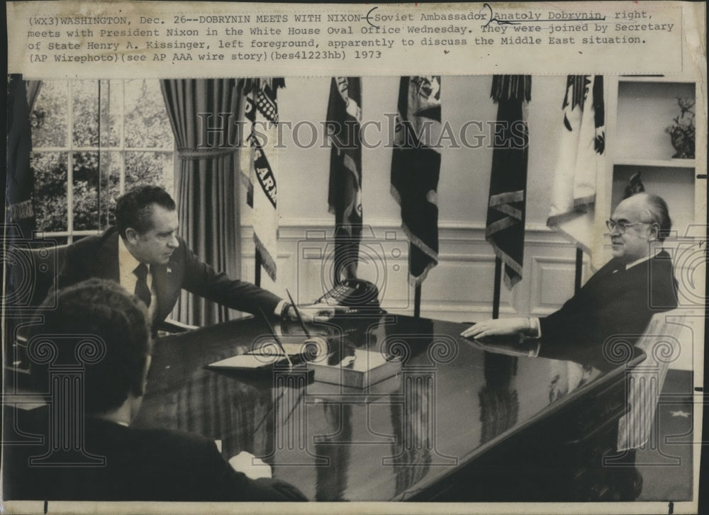 1973 Press Photo Anatoly Debryin, Soviet Ambassador Meets President Nixon - Historic Images