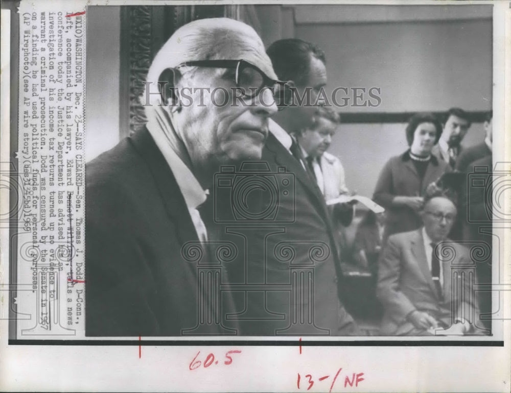 1969 Press Photo Senator Thomas Dodd Investigation of Income Tax Returns - Historic Images