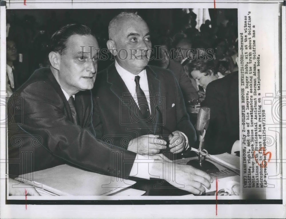 1958 Press Photo Bernard Goldfine Accused of Giving Gifts to Pres. Assistant - Historic Images