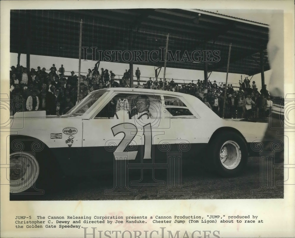 1971 Press Photo Actor Tom Ligon In "Jump" At Golden Gate Speedway - Historic Images