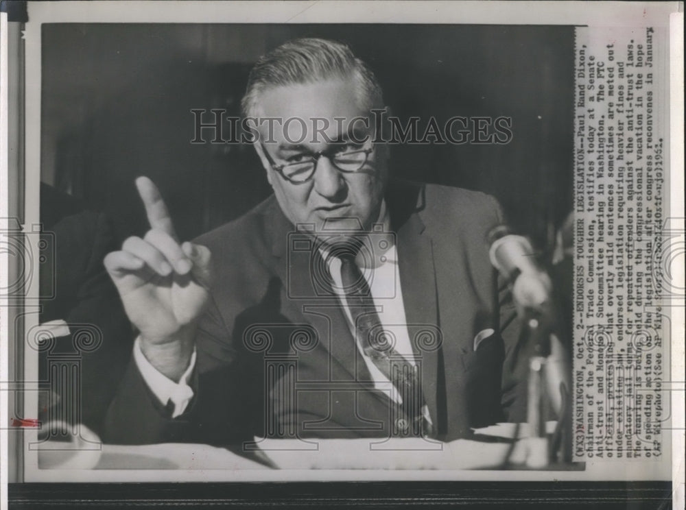 1961 Press Photo Paul Rand Dixon testifies at the senate in Washington - Historic Images