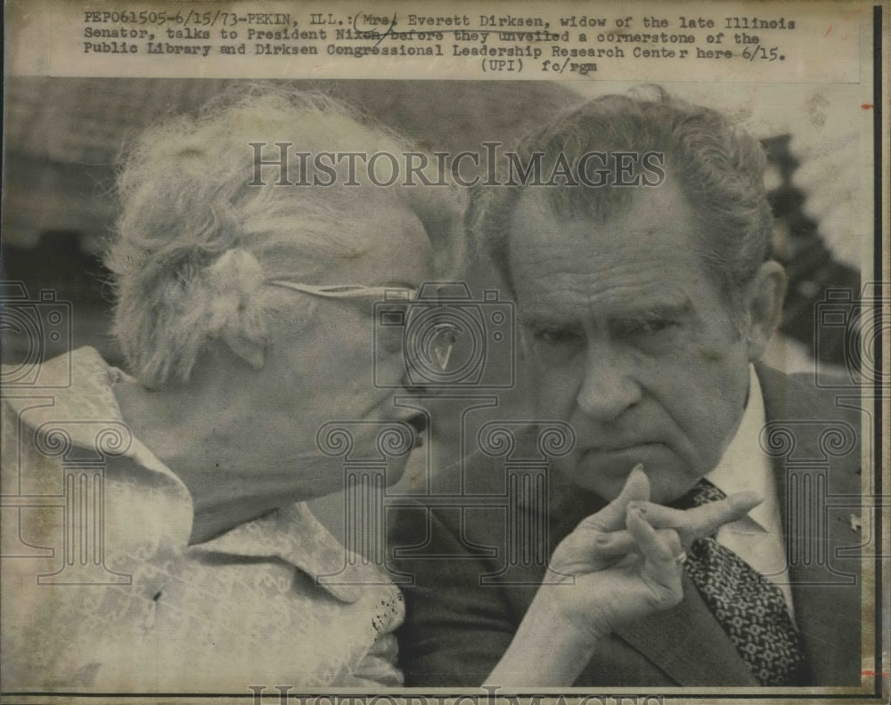 1973 Press Photo Pres. Nixon with Mrs.Dirksen widow of the lae senator - Historic Images