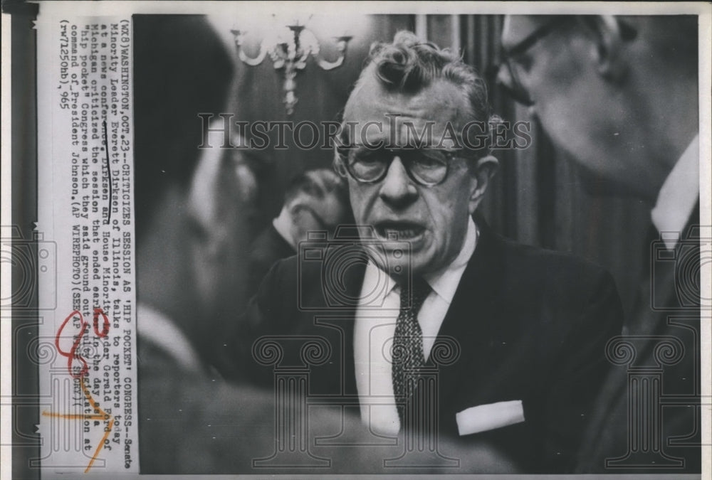 1965 Press Photo Senator Everett Dirksen News Conference - Historic Images