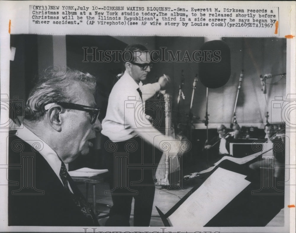 1967 Sen. Everett Dirksen of Illinois record a christmas album.-Historic Images