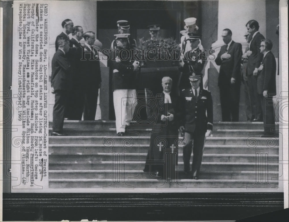 1969 Press Photo Senator Everett Dirksen Casket Carried Down Capitol Stairs - Historic Images