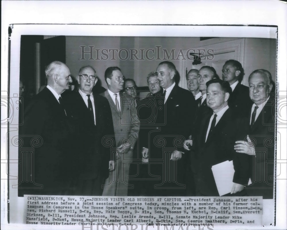 1963 Press Photo President Lyndon B. Johnson Representative Carl Vinson Senator - Historic Images