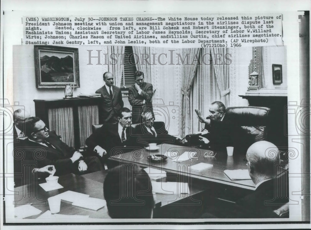 1966 President Johnson With Airline Union and Management Negotiators-Historic Images