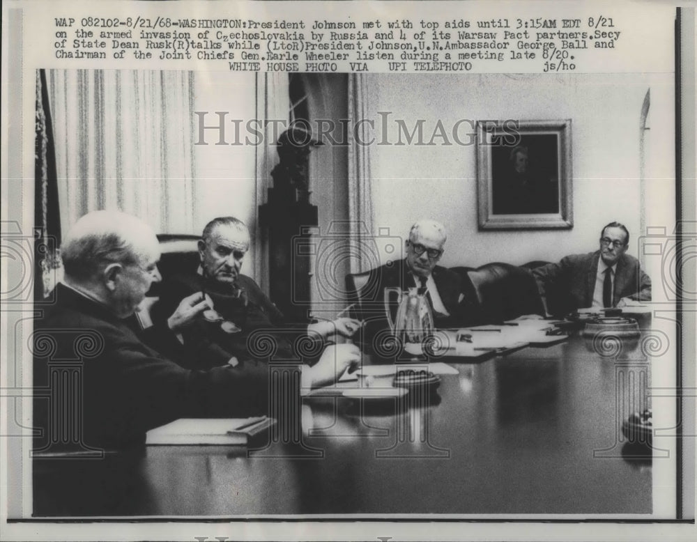 1968 Press Photo President Lyndon B. Johnson Dean Rusk George Ball Earle Wheeler - Historic Images