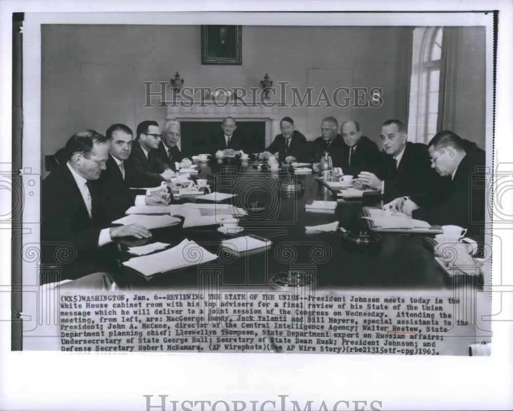 1963 Press Photo President Lyndon B. Johnson MacGeorge Bundy Jack Balenti Bill - Historic Images