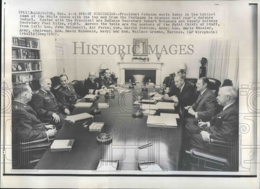 1967 Press Photo President Lyndon B. Johnson Robert McNamara Paul Nitze John - Historic Images