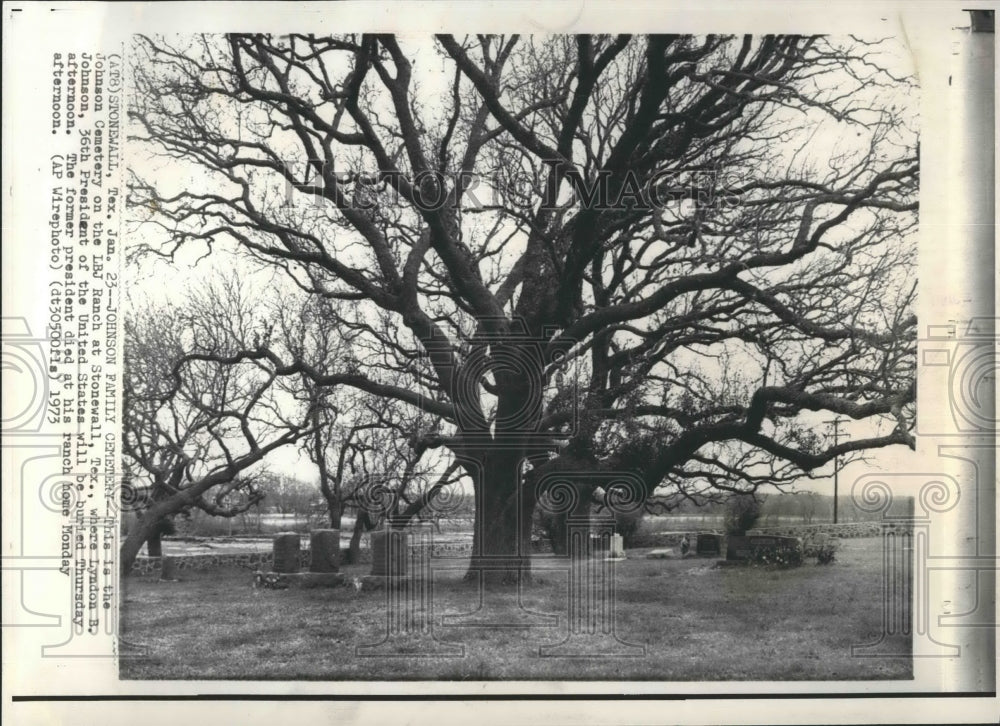 1973 Press Photo President Lyndon B. Johnson Family Cemetery LBJ Ranch - Historic Images