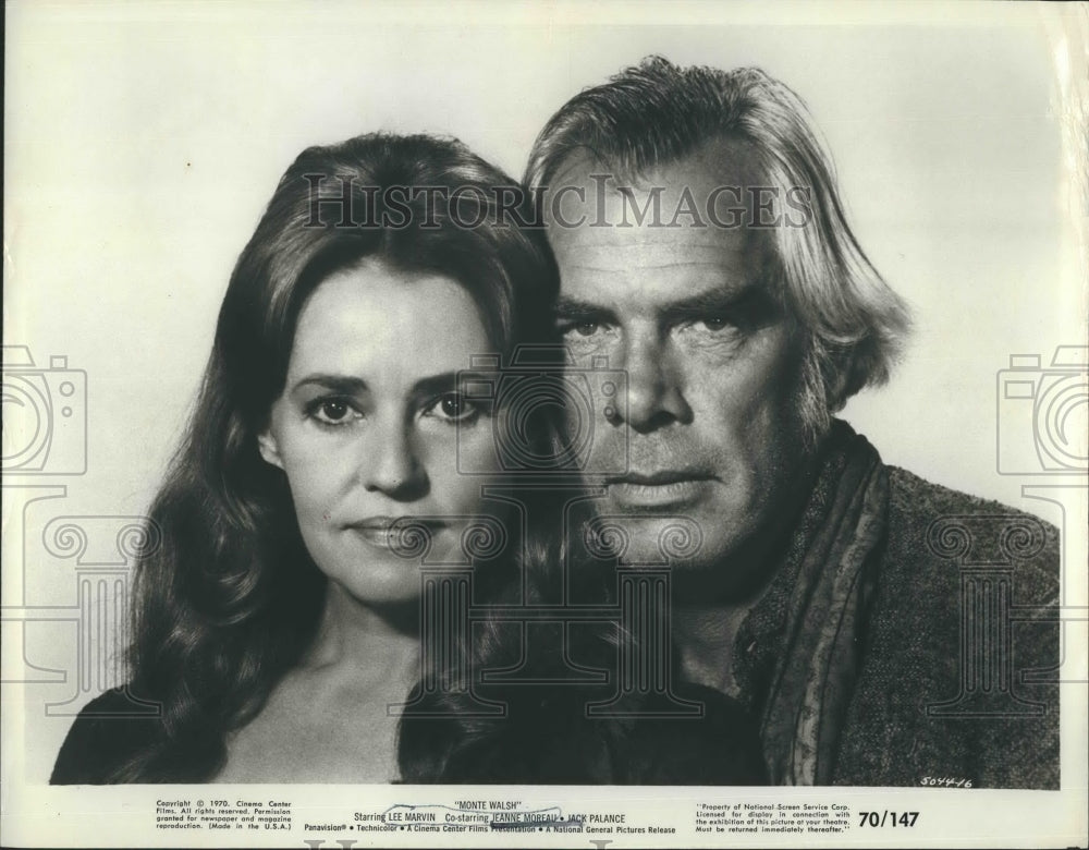 1975 Press Photo Lee MArvin Jeanne Moreau Actors Monte Walsh - RSH20169 - Historic Images