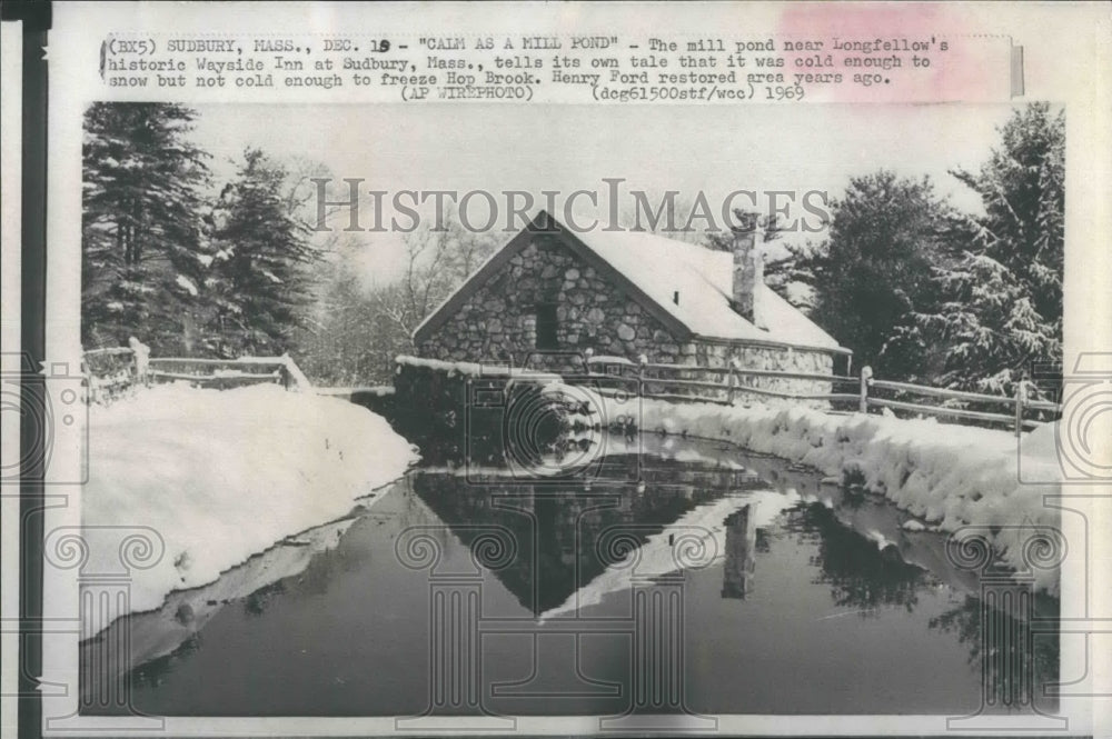 1970 Press Photo Mill Pond Near Longfellow Historic Wayside Inn Sudbury - Historic Images