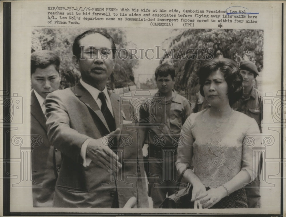 1975 Press Photo Cambodian President Lon Nol and wife - Historic Images