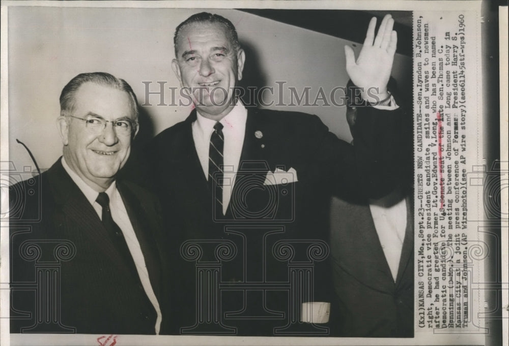 1960 Press Photo Sen. Lyndon B. Johnson and Lt. Gov. Edward V. Long - RSH20353 - Historic Images