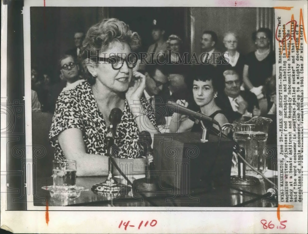 1961 Press Photo Mrs. Marya Mannes testified - Historic Images